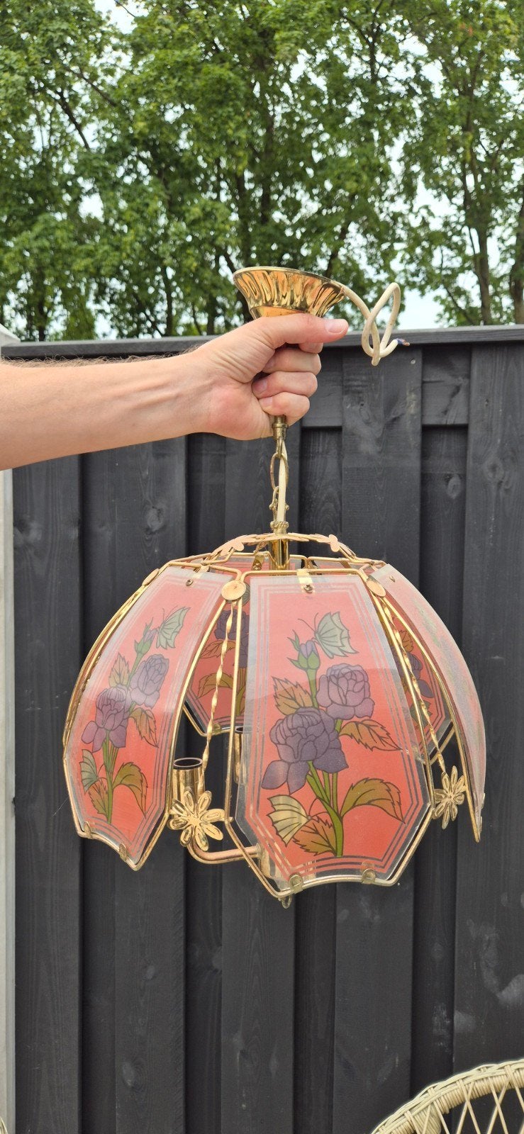 Vintage Hanglamp met Bloemen en Vlinders, Ophalen