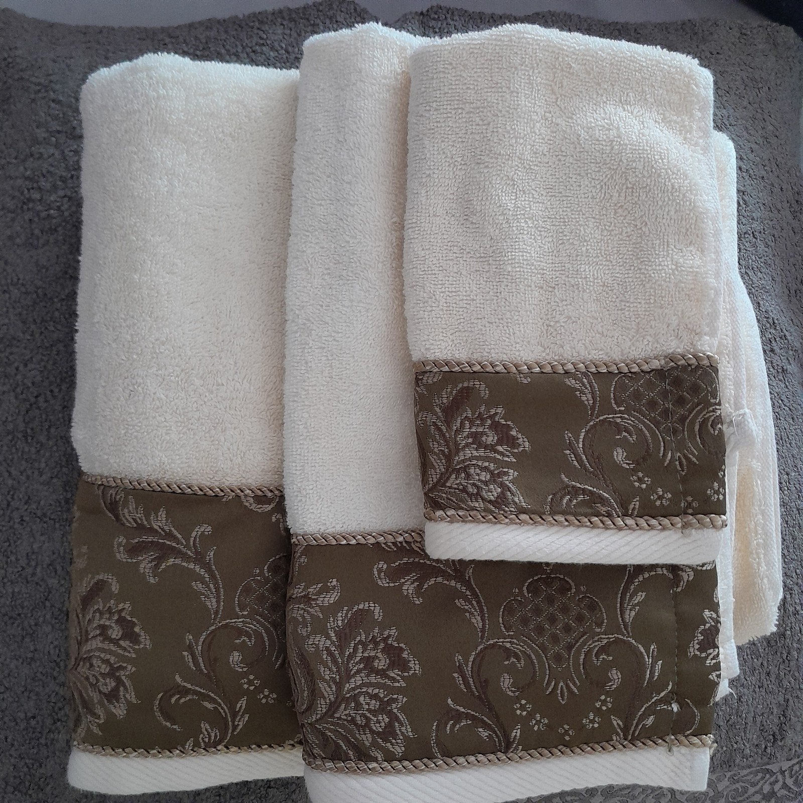 3 x Nieuwe decoratie handdoeken set - crème en groen, Ophalen of Verzenden