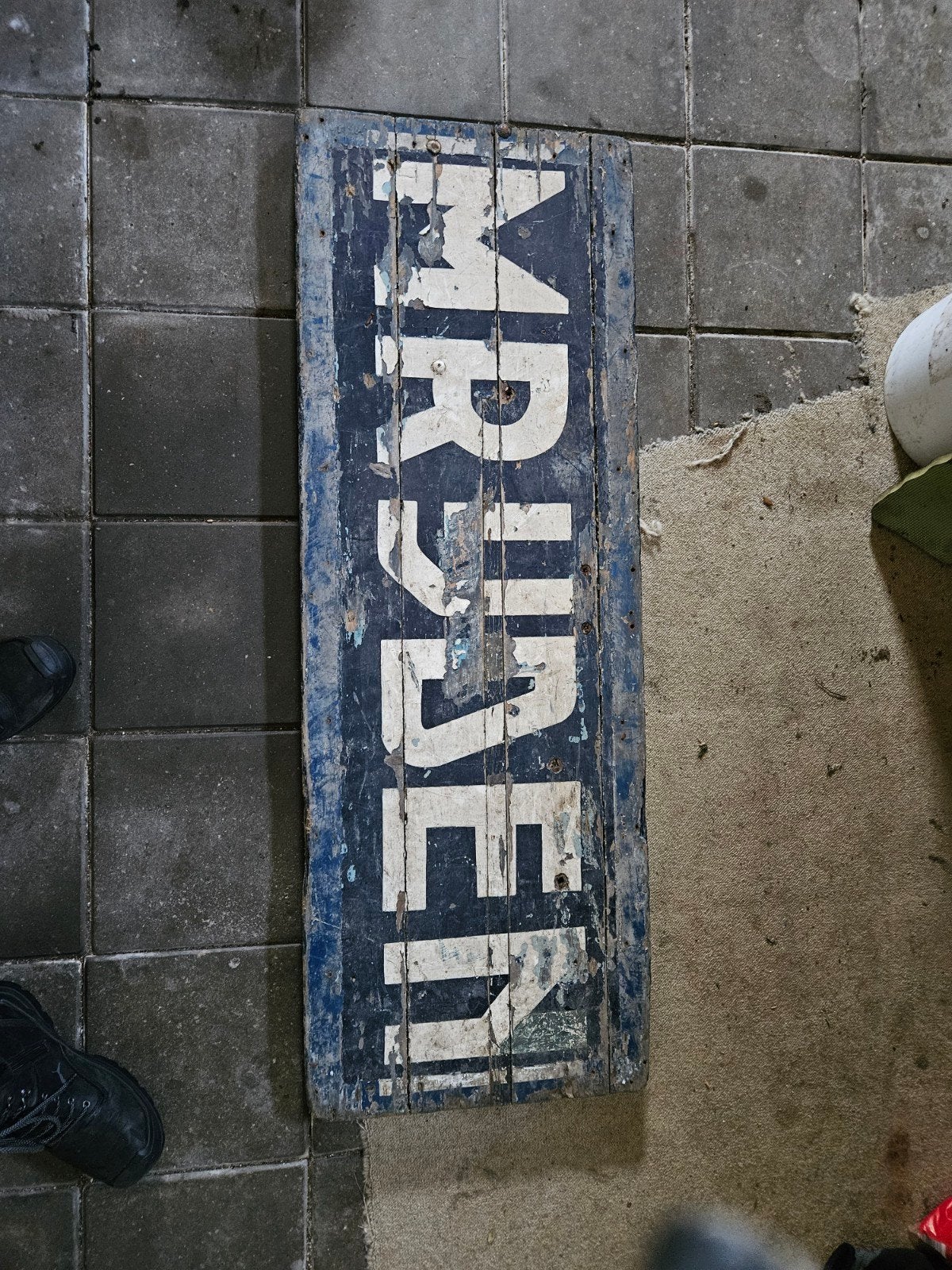 Oud Houten Bord ' - Vintage Industriële Brocante, Ophalen of Verzenden
