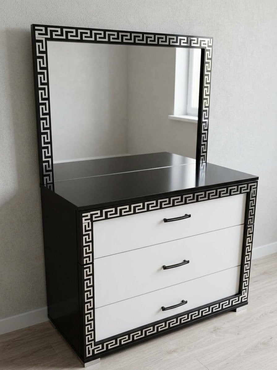 Kaptafel Commode met Grote Spiegel, Ophalen, Rechthoekig, Minder dan 100 cm