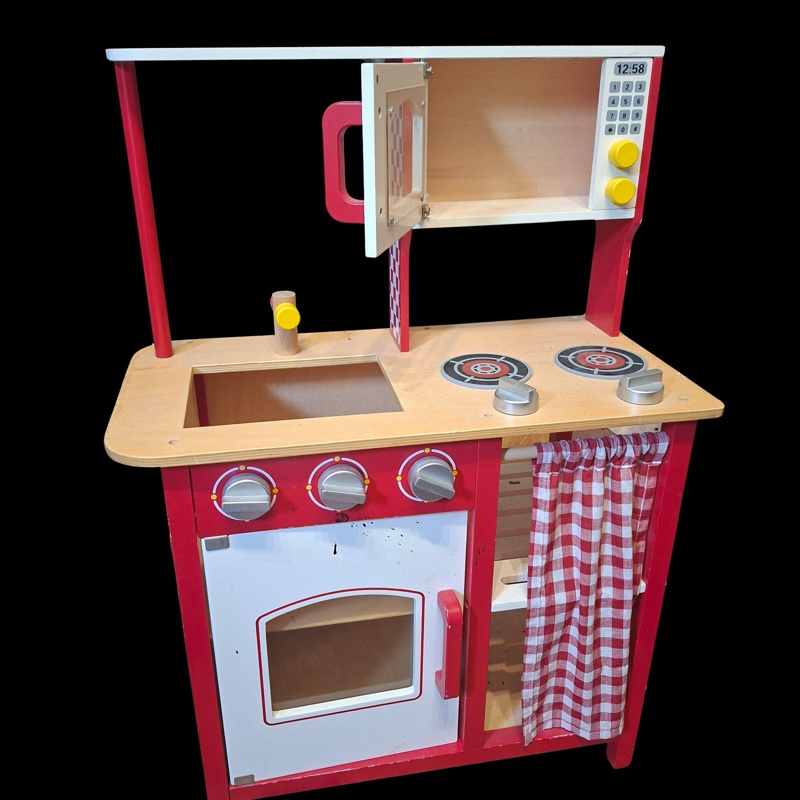 Houten speelkeukentje met magnetron en oven, Kinderen en Baby's, Ophalen, Gebruikt, Meubelstuk of Keukentje
