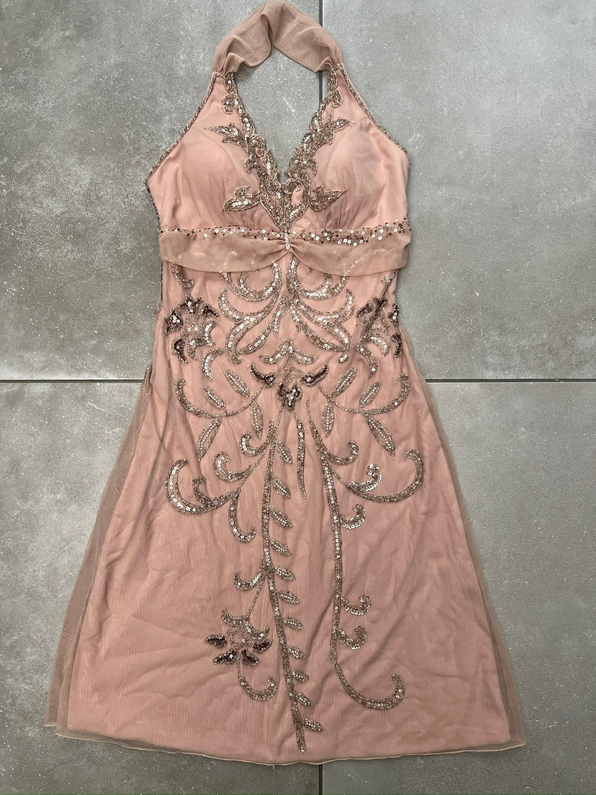 AFTERSHOCK VINTAGE ROZE MET KRALEN BEZETTE COCKTAIL JURK S, Cocktailjurk, Ophalen of Verzenden, Zo goed als nieuw, Roze