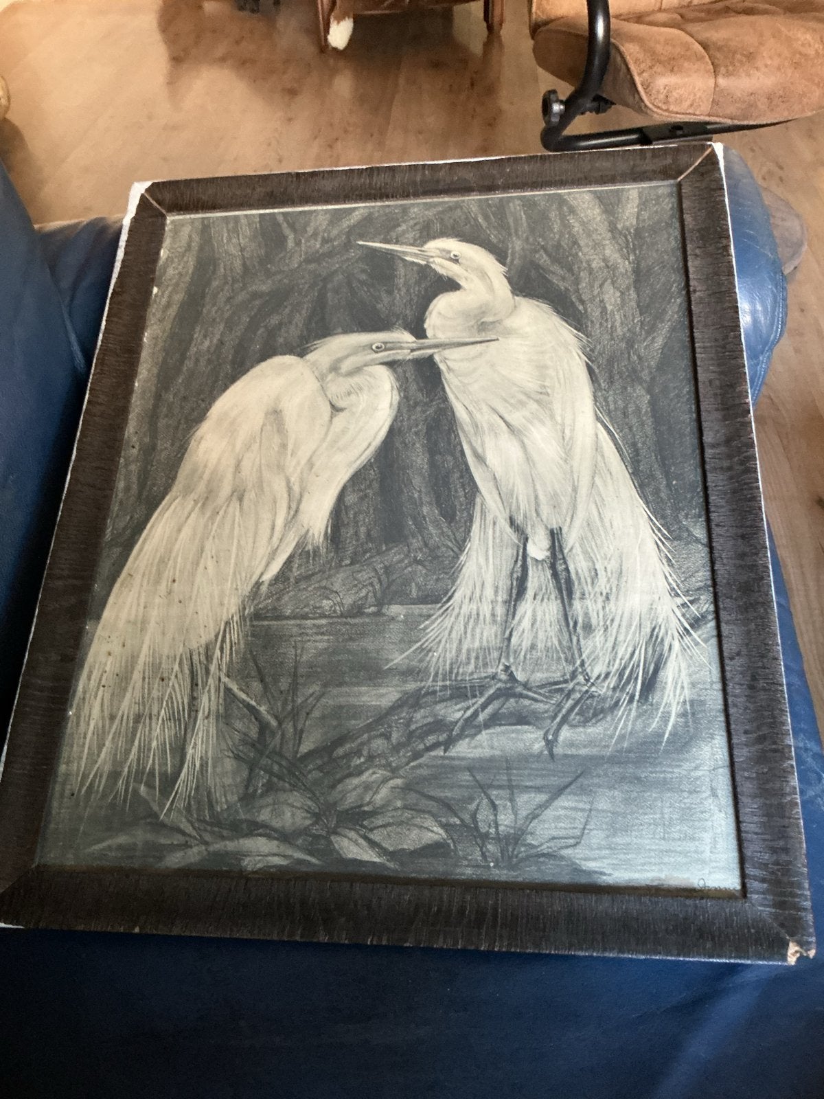 Houtskooltekening van Tini van Doornik - Reigers, Antiek en Kunst, Ophalen, Tekening, Houtskooltekening, Gesigneerd
