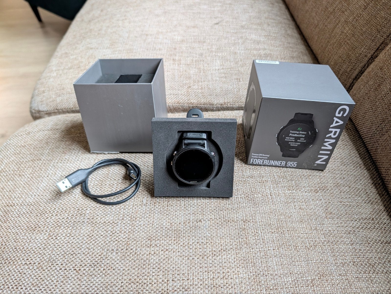 Garmin Forerunner 955 – Compleet in doos (krasvrij scherm), Sieraden, Tassen en Uiterlijk, Gebruikt, Zwart, Garmin forerunner