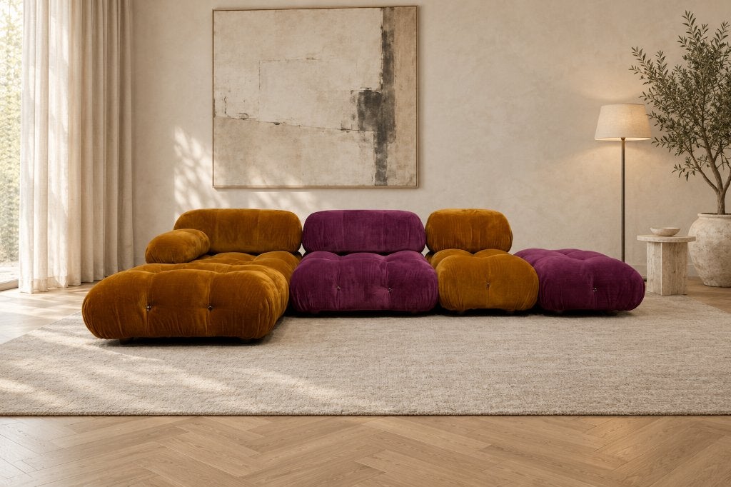 NIEUWSTAAT B&B Italia Camaleonda Oker/Paars | NP €27.500, Huis en Inrichting, 250 tot 300 cm, Hoekbank, Design Bank Bankstel Zetel Hoekbank B&B Italia