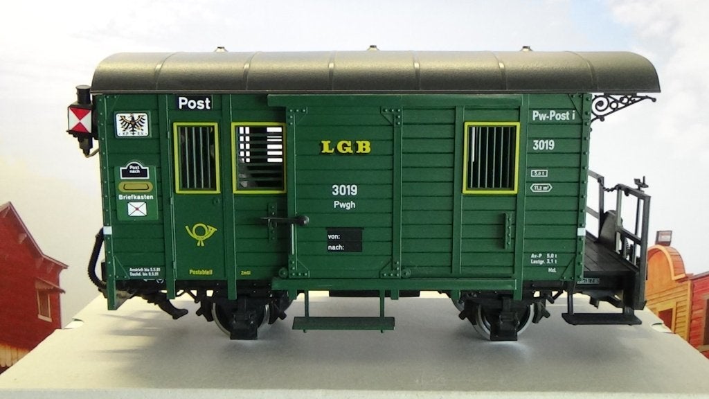 LGB G - 3019 -  Postwagon met sluitlichten, Hobby en Vrije tijd, Modeltreinen | Overige schalen, Gelijkstroom, Wagon, Ophalen of Verzenden