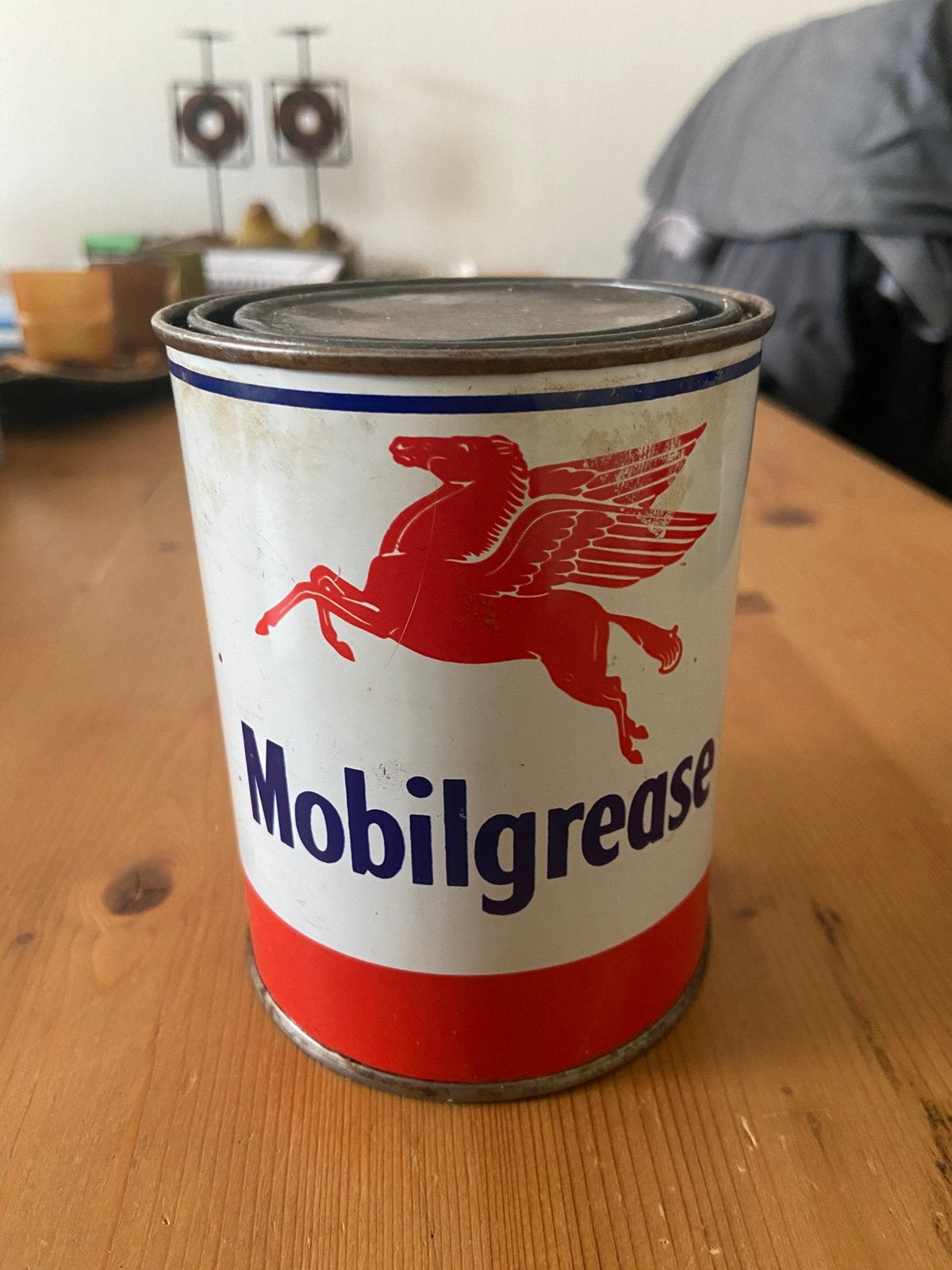Mooie mobilgrease blik ., Ophalen of Verzenden, Gebruikt, Reclamebord