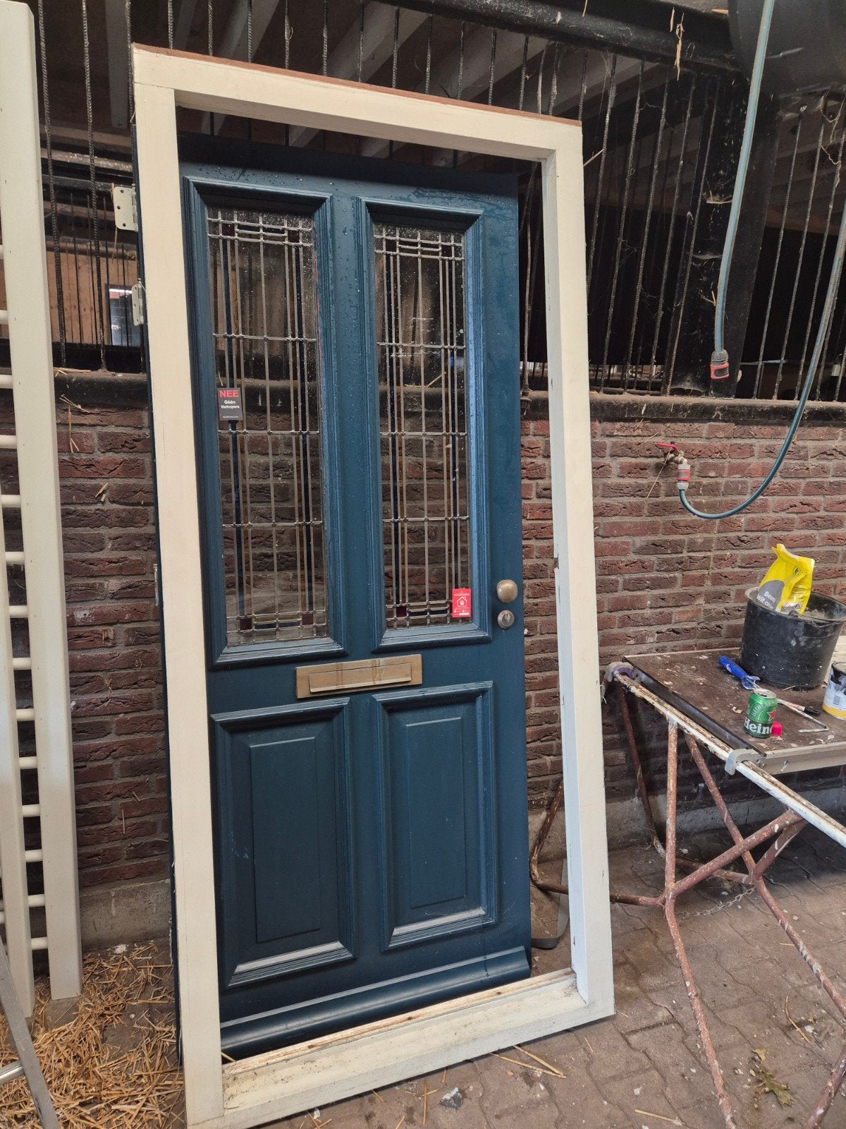 Prachtige Buitendeur met Glas-in-lood en Brievenbus, Ophalen, Gebruikt, 80 tot 100 cm, Buitendeur