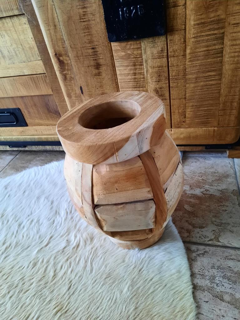 teak houten bol vaas, Overige materialen, Overige kleuren, Nieuw, Ophalen of Verzenden