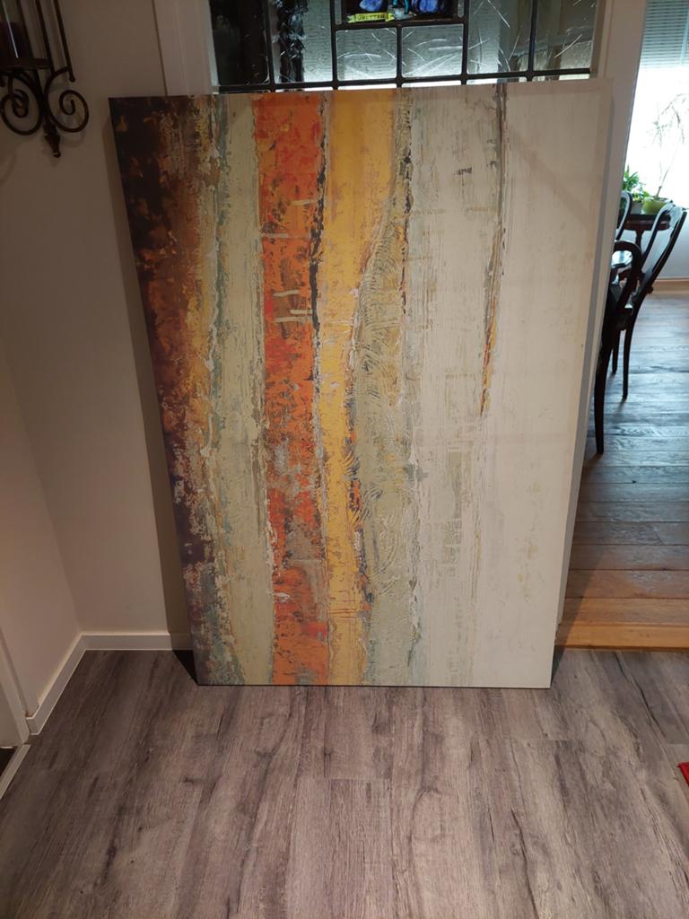 Groot abstract schilderij in warme tinten, Ophalen of Verzenden