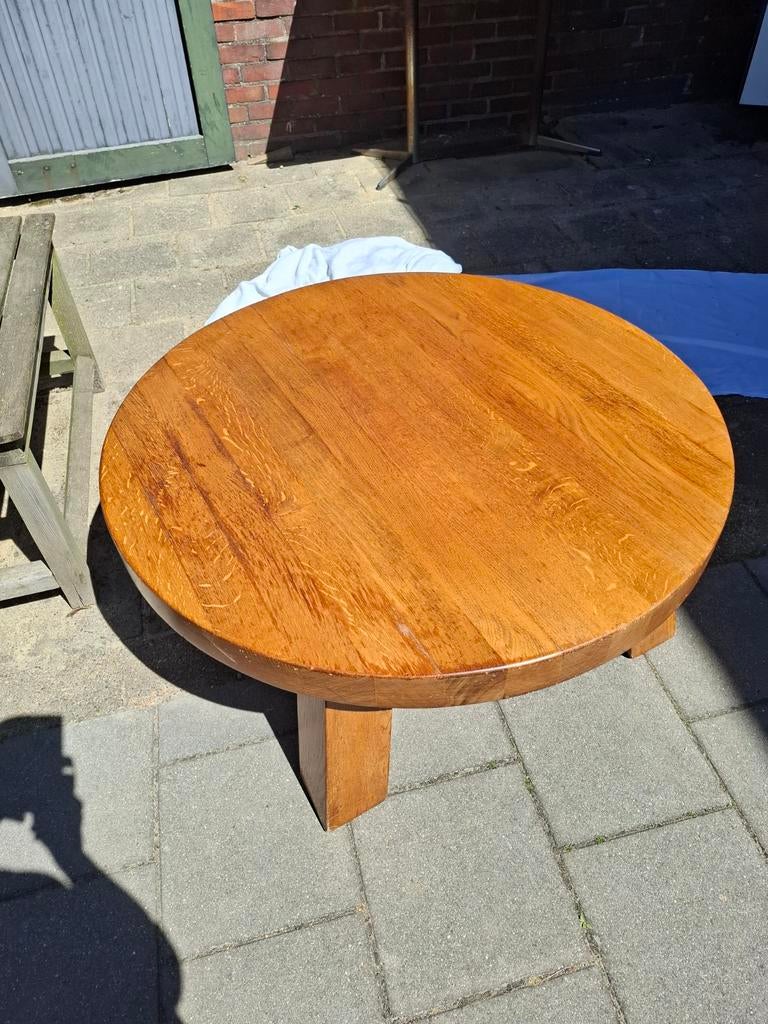 Massieve eiken salontafel, 1m breed, 45cm hoog, Gebruikt, Minder dan 50 cm, Eikenhout, Rond