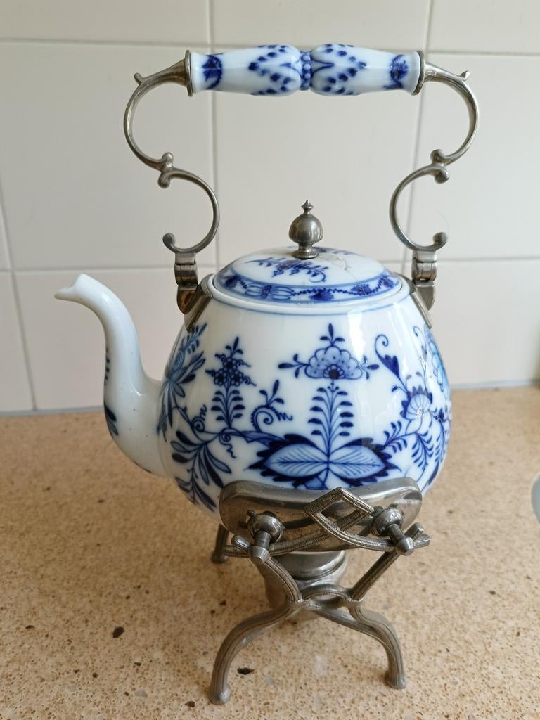 Antieke chocolade pot met brander, Delfts blauw decor, Ophalen of Verzenden
