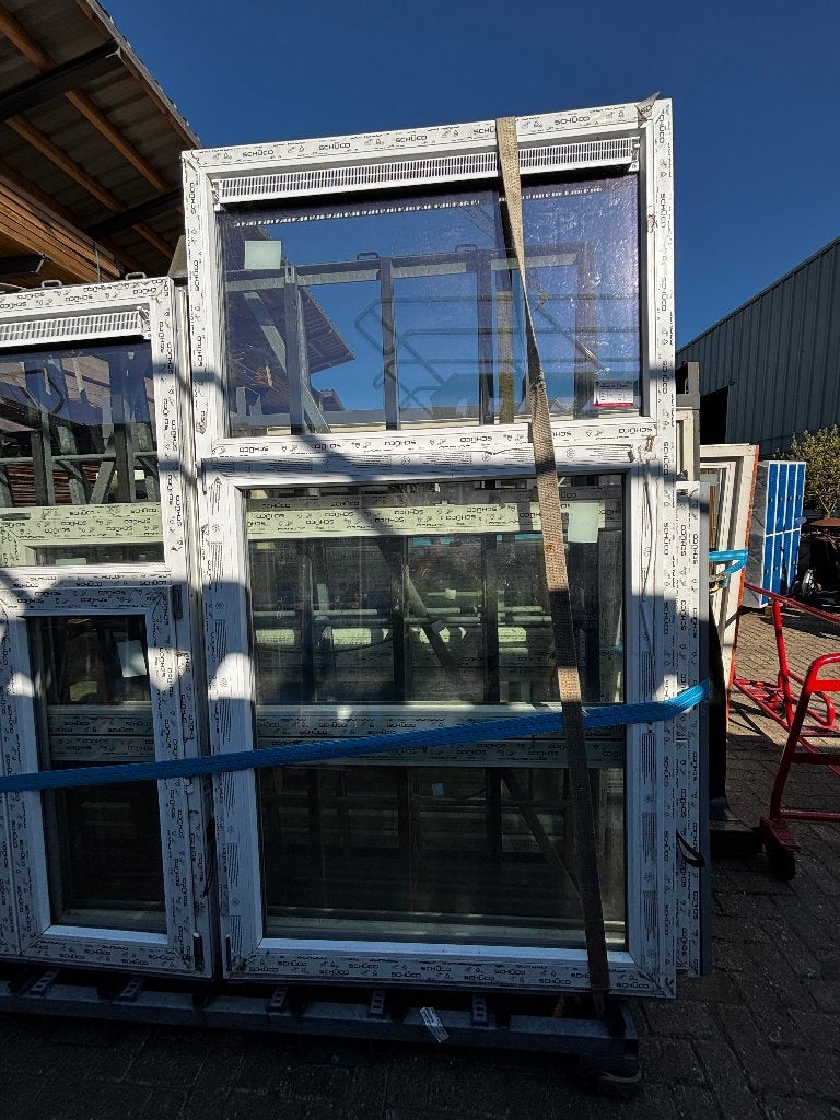 Kunstof Kozijn, vzv draai-kiep raam, dubbelglas, 125x229cm, Kunststof, Raamkozijn, Zo goed als nieuw, Inclusief glas