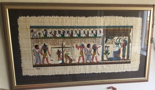 papyrus ingelijst, wegens aanpassing interieur, Antiek en Kunst, Ophalen, Overige typen, Ingelijst, 60 cm