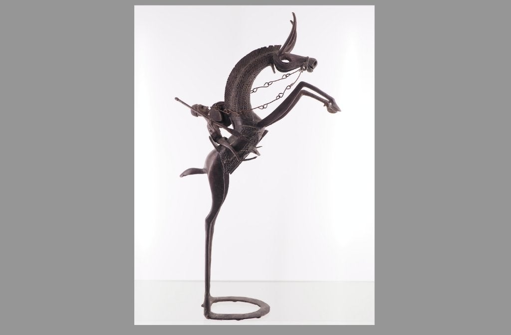 80cm Zeer groot Dogon Warrior te paard Nr.4 (171225-07), Bruin, Afrika, Handgemaakt, Ophalen of Verzenden