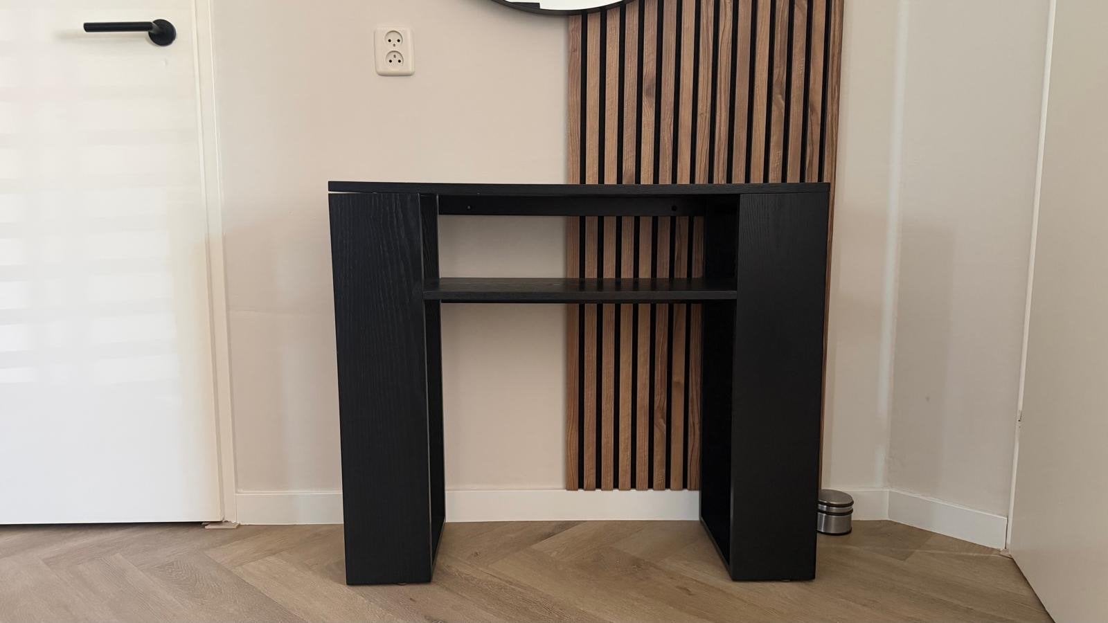 Zwarte wandtafel/sidetable met optionele ronde spiegel, Ophalen, Overige materialen, Gebruikt, 75 cm of meer