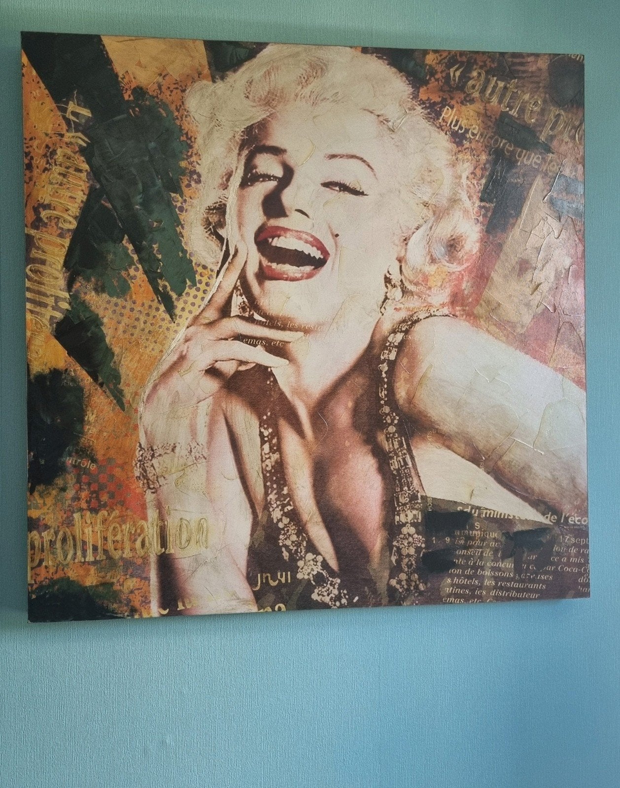 canvas Marilyn Monroe, Verzamelen, Ophalen, Deurposter of groter, Vierkant, Zo goed als nieuw