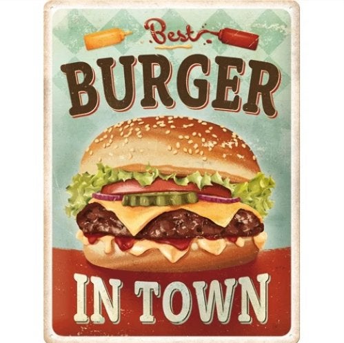 Best burger in town relief reclamebord van metaal wandbord, Ophalen of Verzenden, Nieuw, Auto's