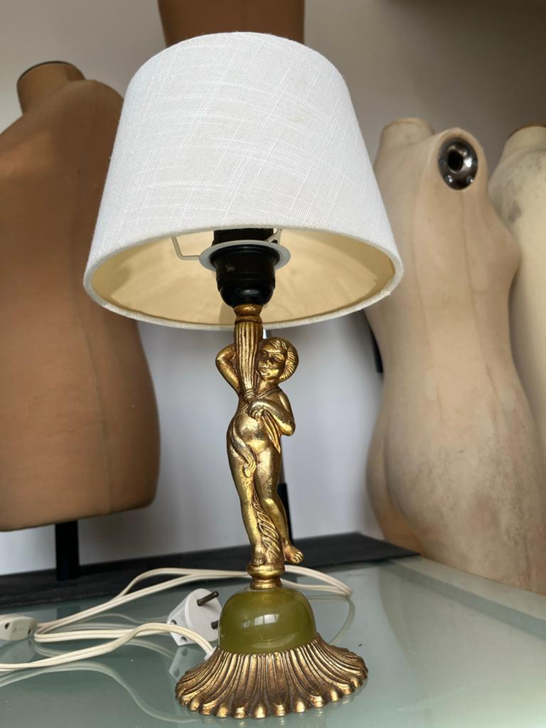 Vintage tafellamp met cherubijn en marmeren voet, Ophalen