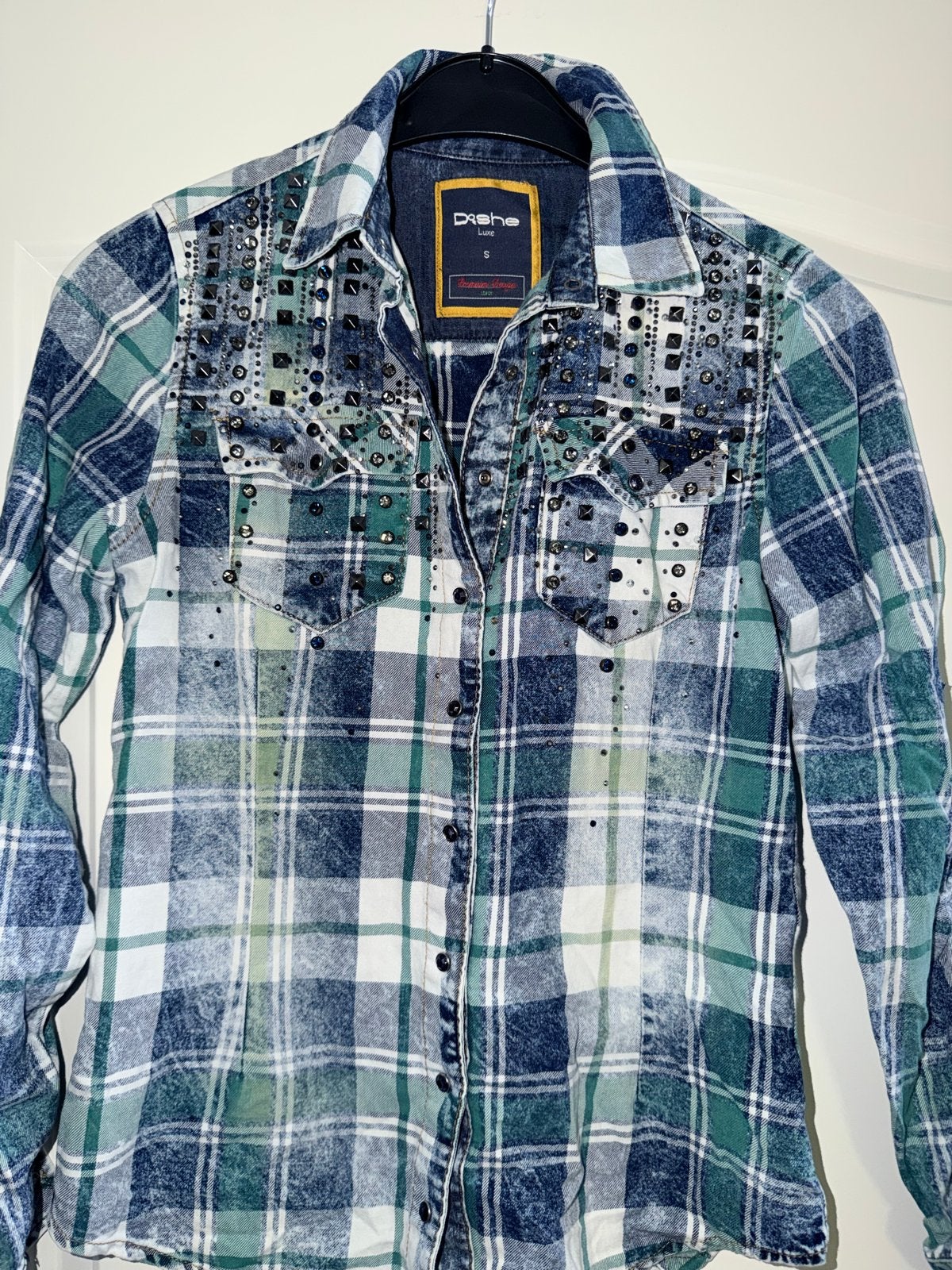 Geruite blouse met studs - Dishe Luxe maat s, Kleding | Dames, Ophalen of Verzenden, Zo goed als nieuw, Maat 36 (S), Blauw