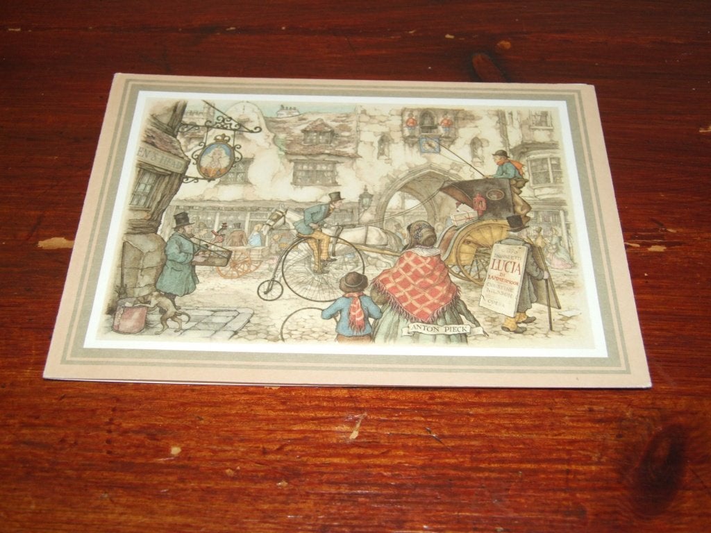 56- Anton Pieck kaart - Straatbeeld met koets en fiets, 1960 tot 1980, Gebruikt, Verzenden, Prent
