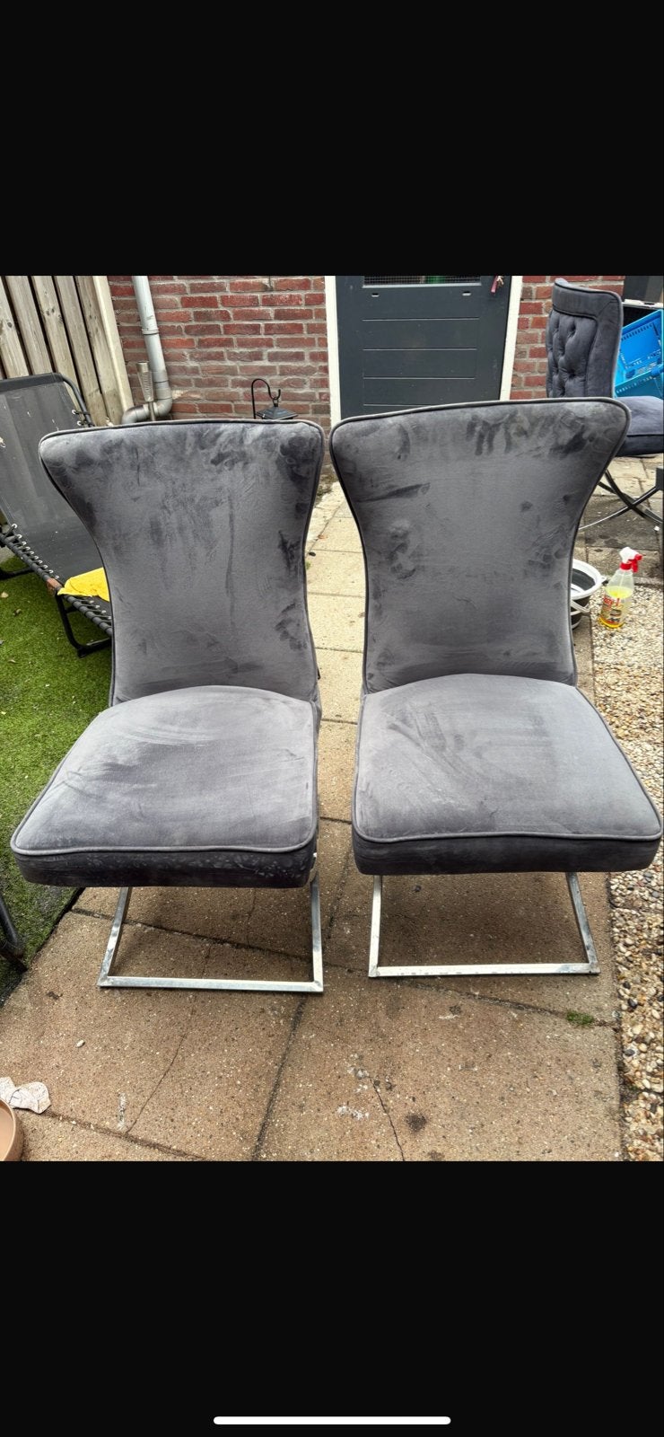 6 Eric Kuster stijl stoelen - 4 donkergrijs, 2 lichtgrijs, Huis en Inrichting, Stoelen, Ophalen, Nieuw, Vier, Stof