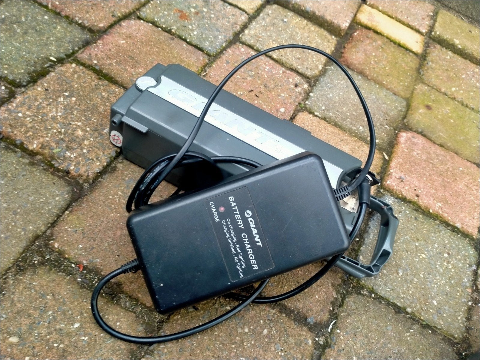 Giant accu's en oplader (1 werkend, 2 defect), Fietsen en Brommers, Gebruikt