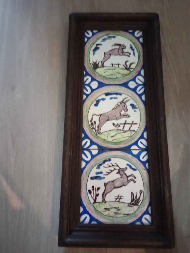 Vintage Tegeltableau met Dierenmotieven, Ophalen of Verzenden