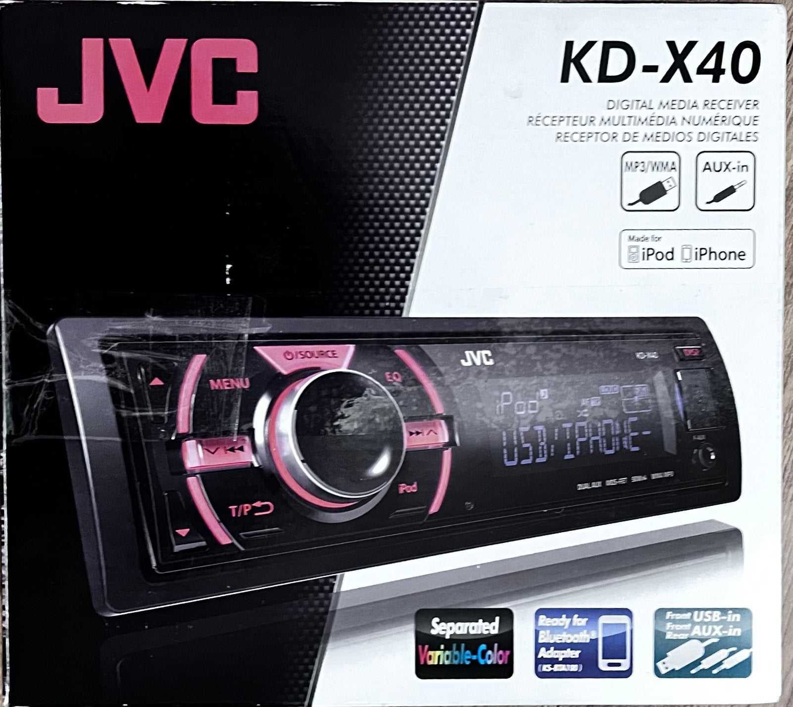 Autoradio JVC K-DX40 metUSB&AUX&VAR.VERLICHTING&DOOS&boekjes, Ophalen of Verzenden, Zo goed als nieuw