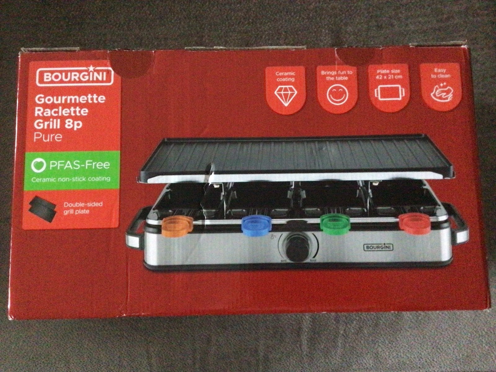 Bourgini Gourmette Raclette Grill 8p Pure - Nieuw in doos, Ophalen of Verzenden, Nieuw, 8 personen of meer