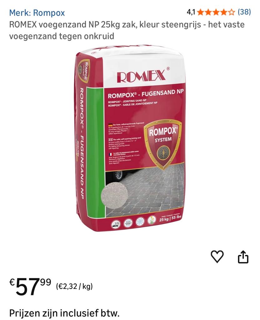 ROMPOX Voegzand NP 25kg - Steengrijs - Tegen Onkruid, Ophalen, Nieuw, Voegzand