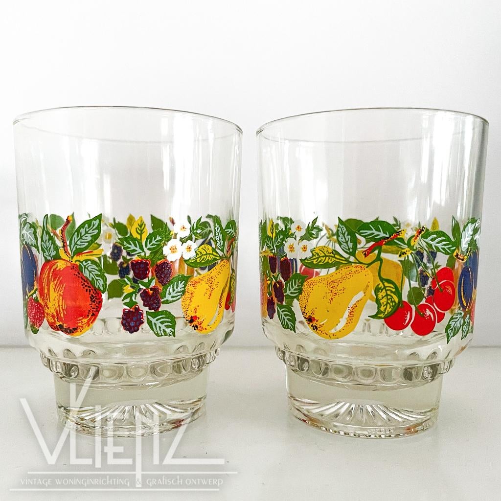 Twee vintage sapglazen, frisglazen glazen fruit Reims France, Verzamelen, Retro, Huis en Inrichting, Ophalen of Verzenden