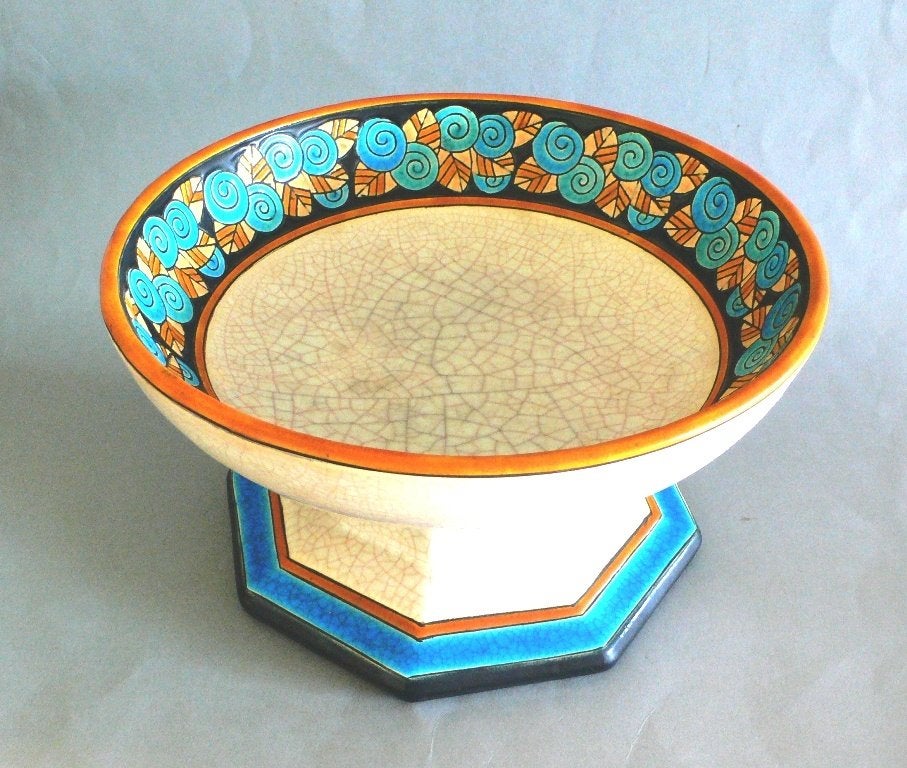 Art Deco Longwy emaille fruitschaal Céramique Faïence, Antiek en Kunst, Ophalen of Verzenden