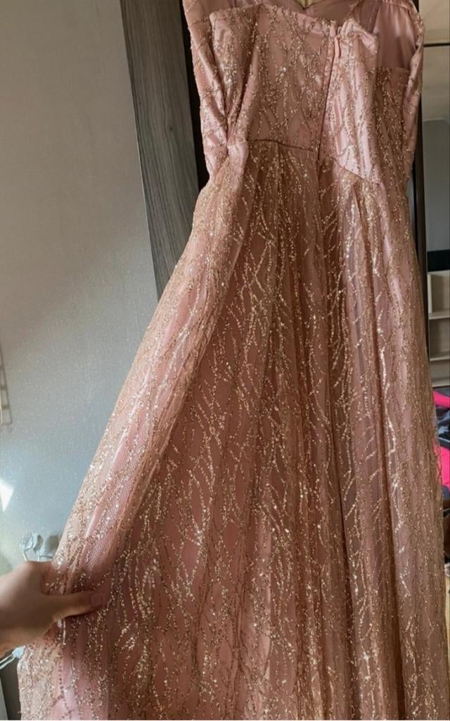 Roze glitter avondjurk / galajurk van Eva & Lola maat S, Ophalen of Verzenden, Zo goed als nieuw, Roze, Maat 36 (S)