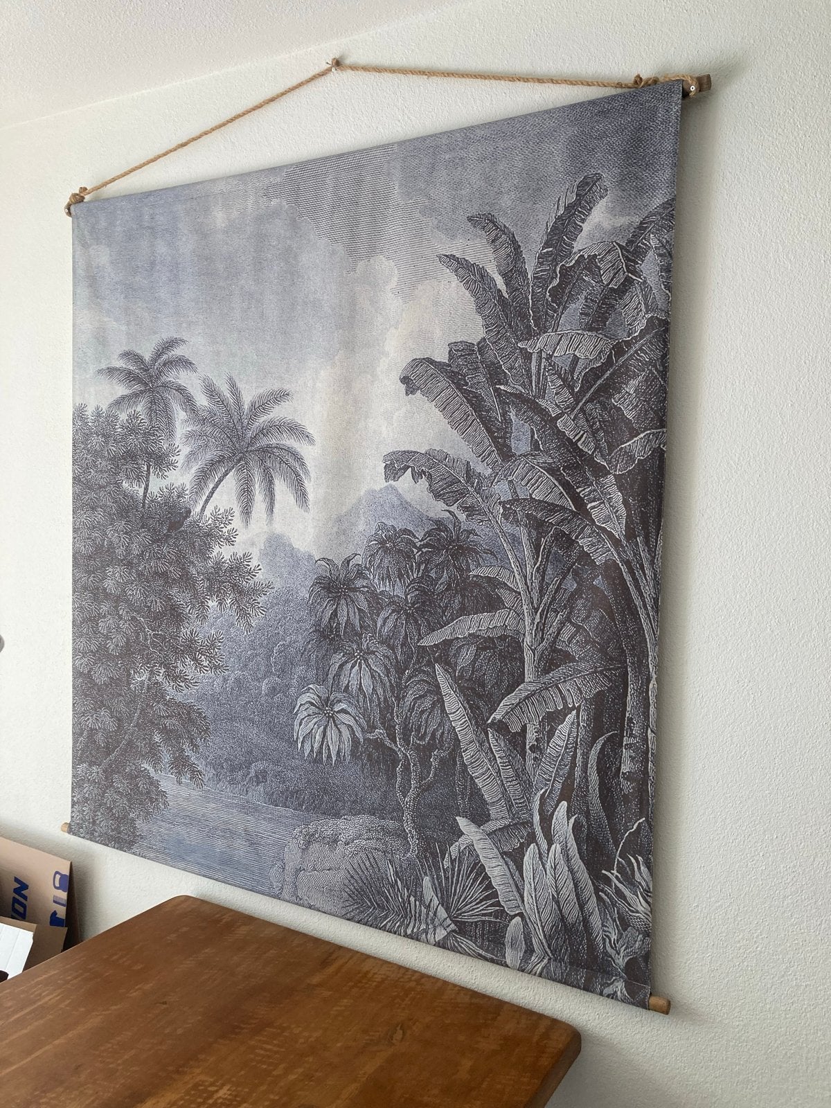 Wandkleed met tropisch jungle tafereel 150x160cm, Ophalen, Zo goed als nieuw, Met ophangsysteem, Botanisch