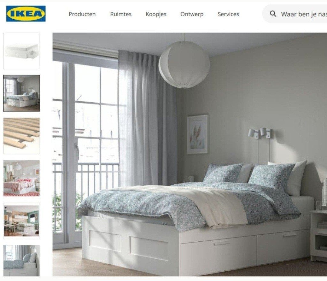Wit bed (140x200) met ruimte lades, Ophalen, Wit, Tweepersoons, 140 cm