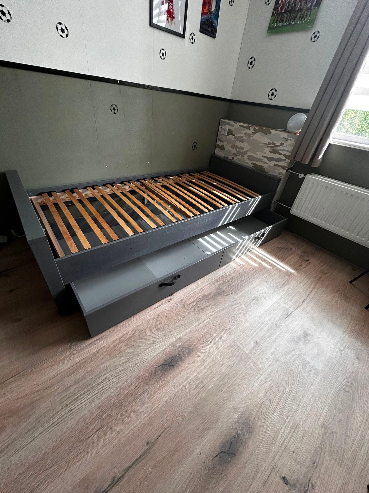1-persoonsbed inclusief lattenbodem en ruime opberglade, Ophalen, 90 cm, Eenpersoons, Wit