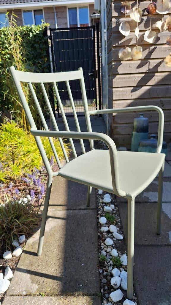 Metalen tuinstoelen groen, Tuin en Terras, Ophalen, Gebruikt, Metaal, Stapelbaar