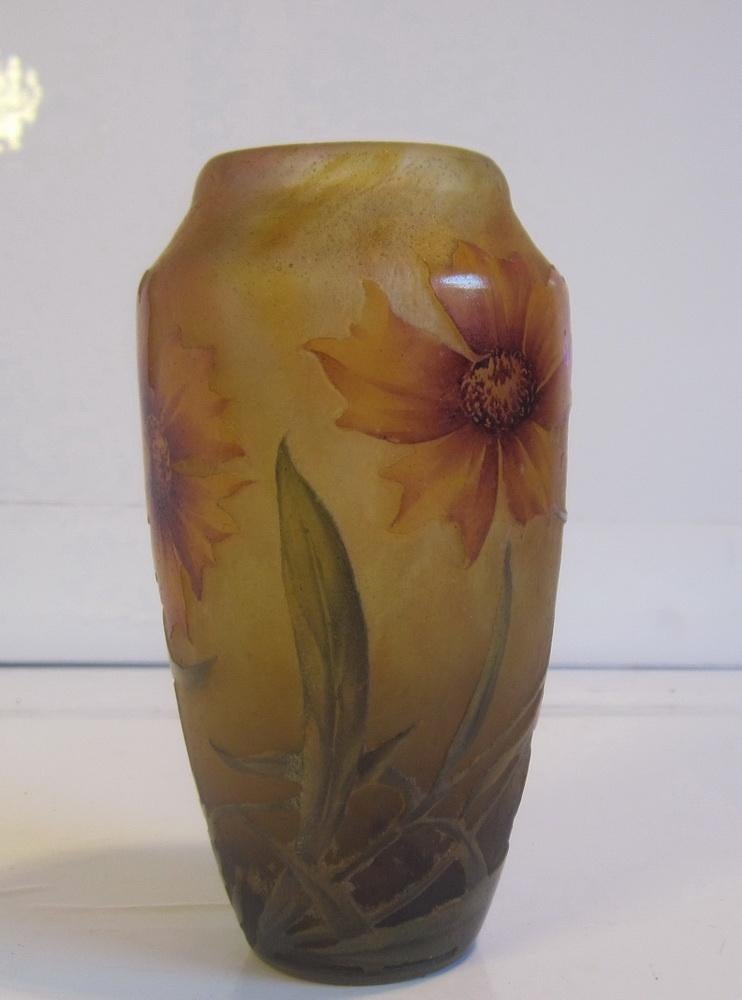 Antiek art nouveau cameo glazen vaas Daum Nancy, bloemen, Verzenden