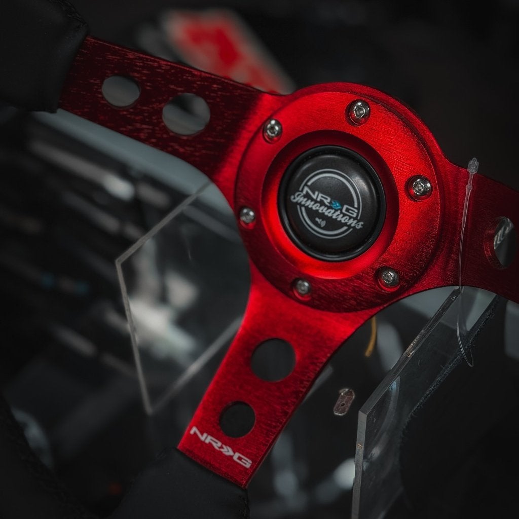 NRG Sportstuur leder 350mm rood + quick release stuurnaaf, Ophalen of Verzenden