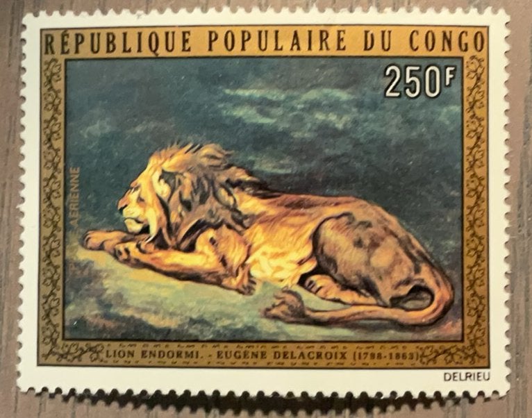 Congo Brazzaville - schilderij leeuw, Ophalen of Verzenden, Overige landen, Postfris