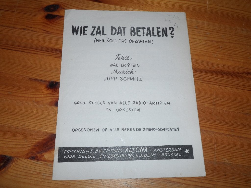 Wie zal dat betalen - jupp schmitz / walter stein, Gebruikt, Gitaar, Ophalen of Verzenden, Artiest of Componist