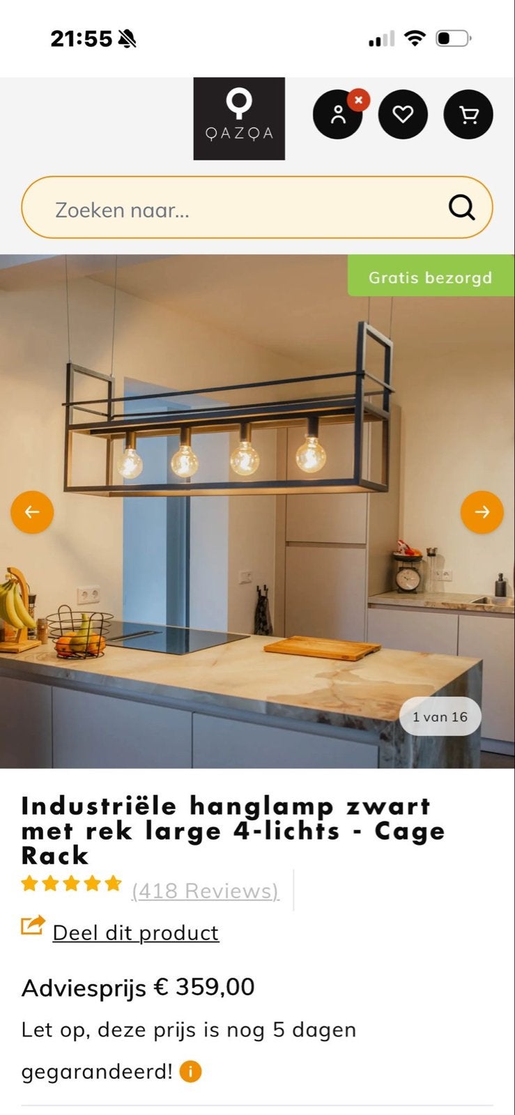 Industriële hanglamp met rek - 2 stuks beschikbaar, Ophalen, Gebruikt, Metaal, 50 tot 75 cm