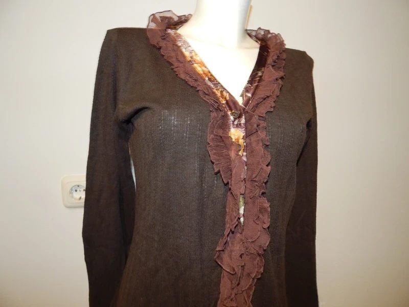 Dolce & Gabbana deels wollen vintage vest zijde ruches L, Maat 38/40 (M), Dolce & Gabbana, Bruin, Verzenden