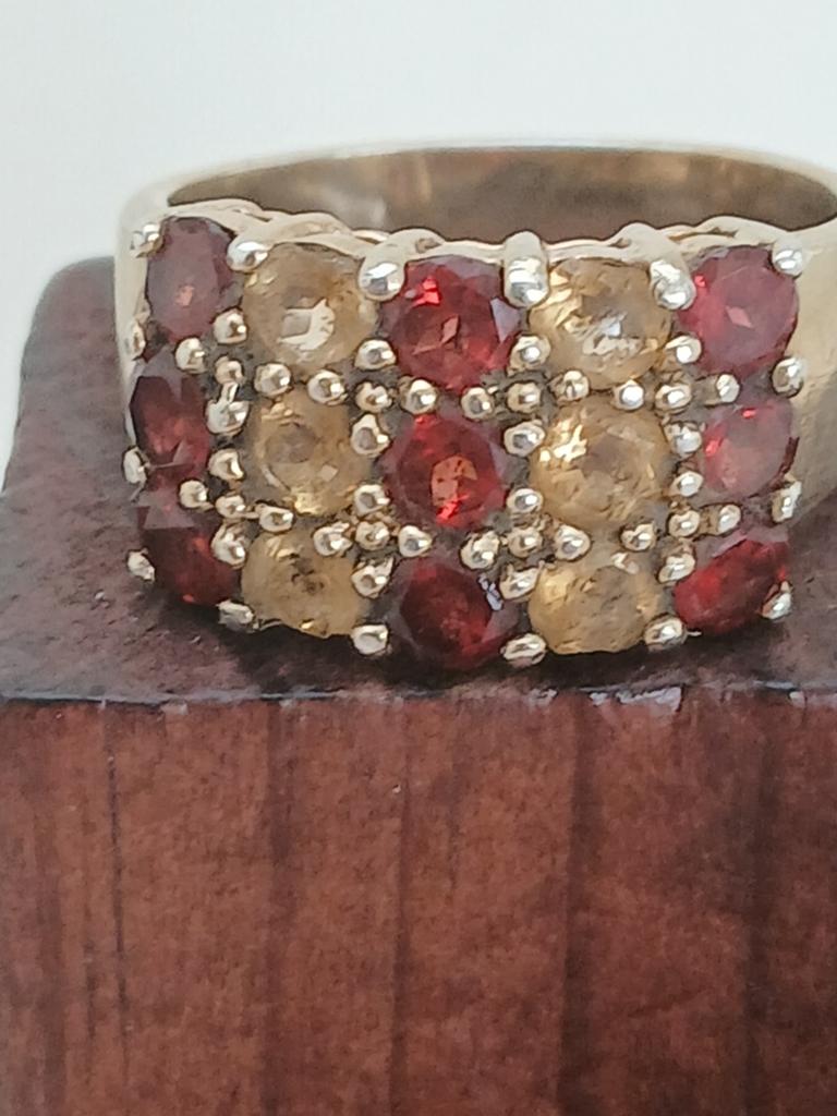 Vergulde Zilveren Ring met Granaat en Citrien (925), Ophalen of Verzenden