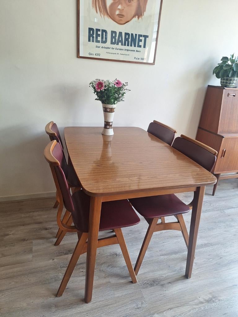 Prachtig vintage origineel eethoek, Ophalen, Gebruikt, 4 tot 6 stoelen