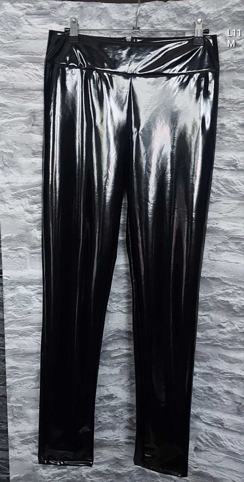 Kinky Zwarte glanzende lak legging met rits, Maat 38/40 (M), Zwart, Nieuw, Ophalen of Verzenden