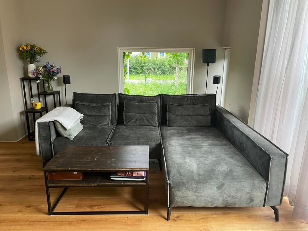 Room 108 Hoekbank Groen Velours, Ophalen, 250 tot 300 cm, 75 tot 100 cm, Zo goed als nieuw