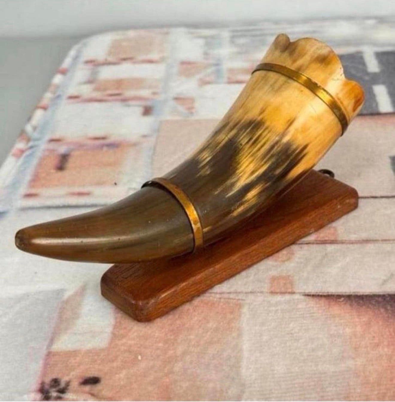 Vintage Viking drinking glanzende Hoorn op standaard, 20cm, Ophalen of Verzenden