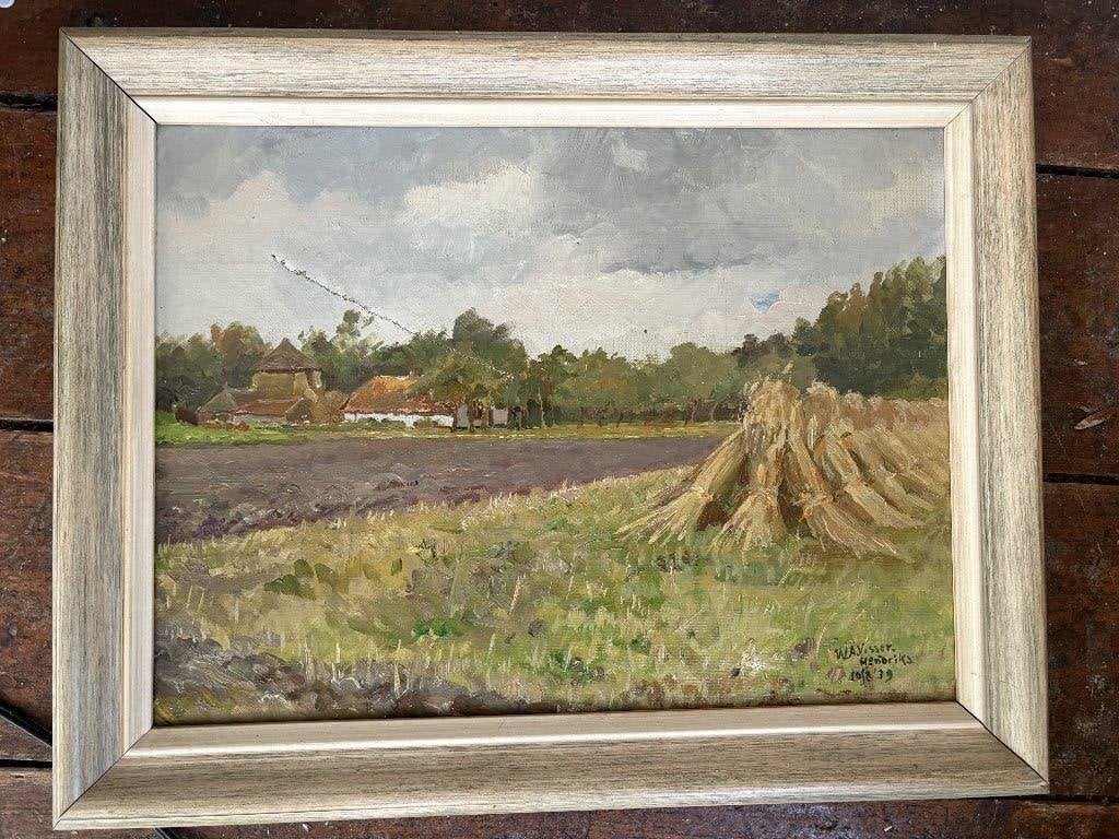Schilderij Visser -Hendriks, Ophalen, Doek, Ingelijst, Landschap